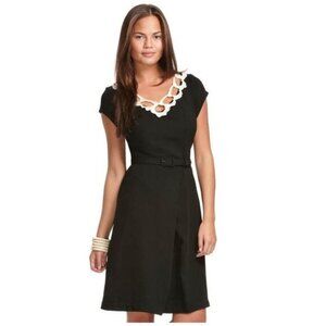 Libertine for Target‎ Black Crepe Mini Dress Size 7 Crochet Collar Belted